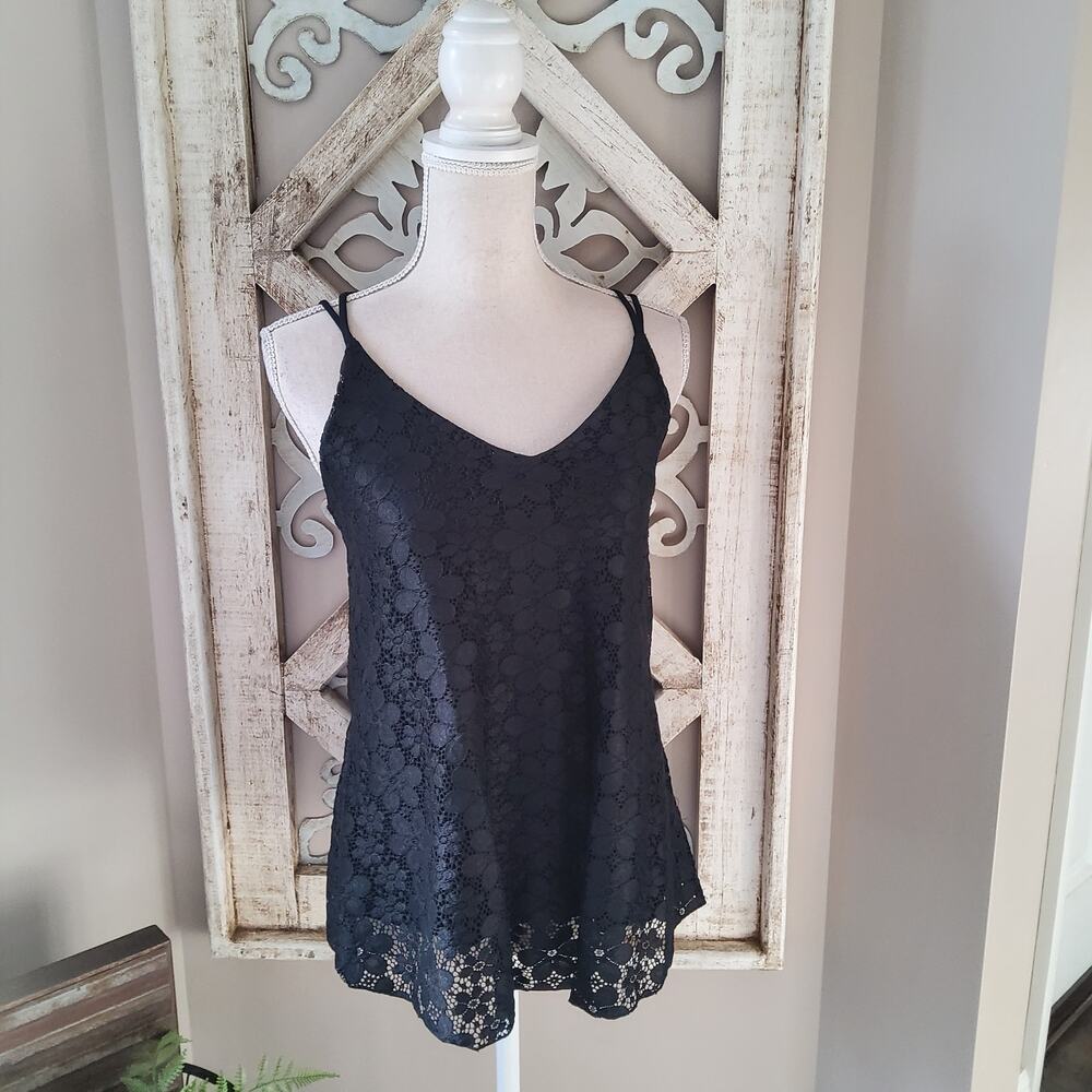 Sweet Adelyn Black Lace Strappy Tank Romantic Lacecore Soft Goth USA Made M L